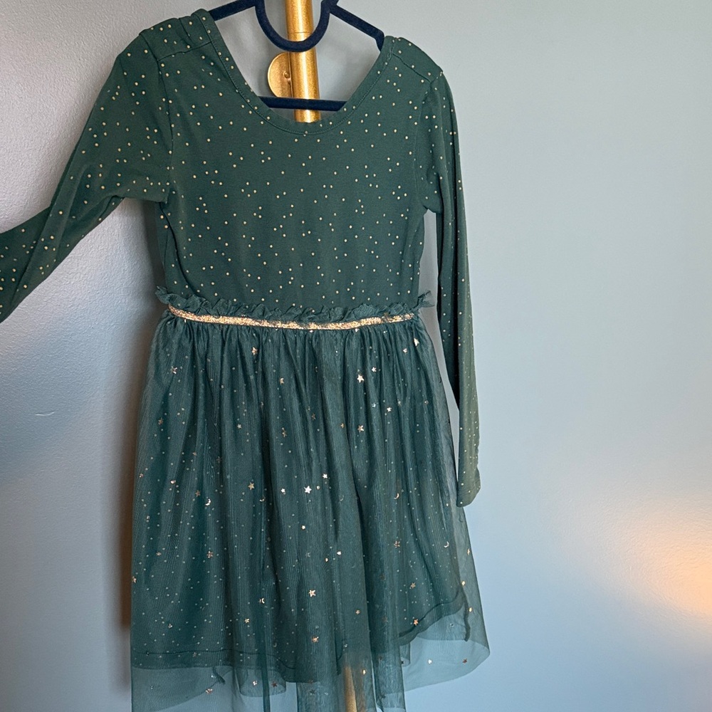 Hanna Andersson Girls Green Starry Tulle Dress